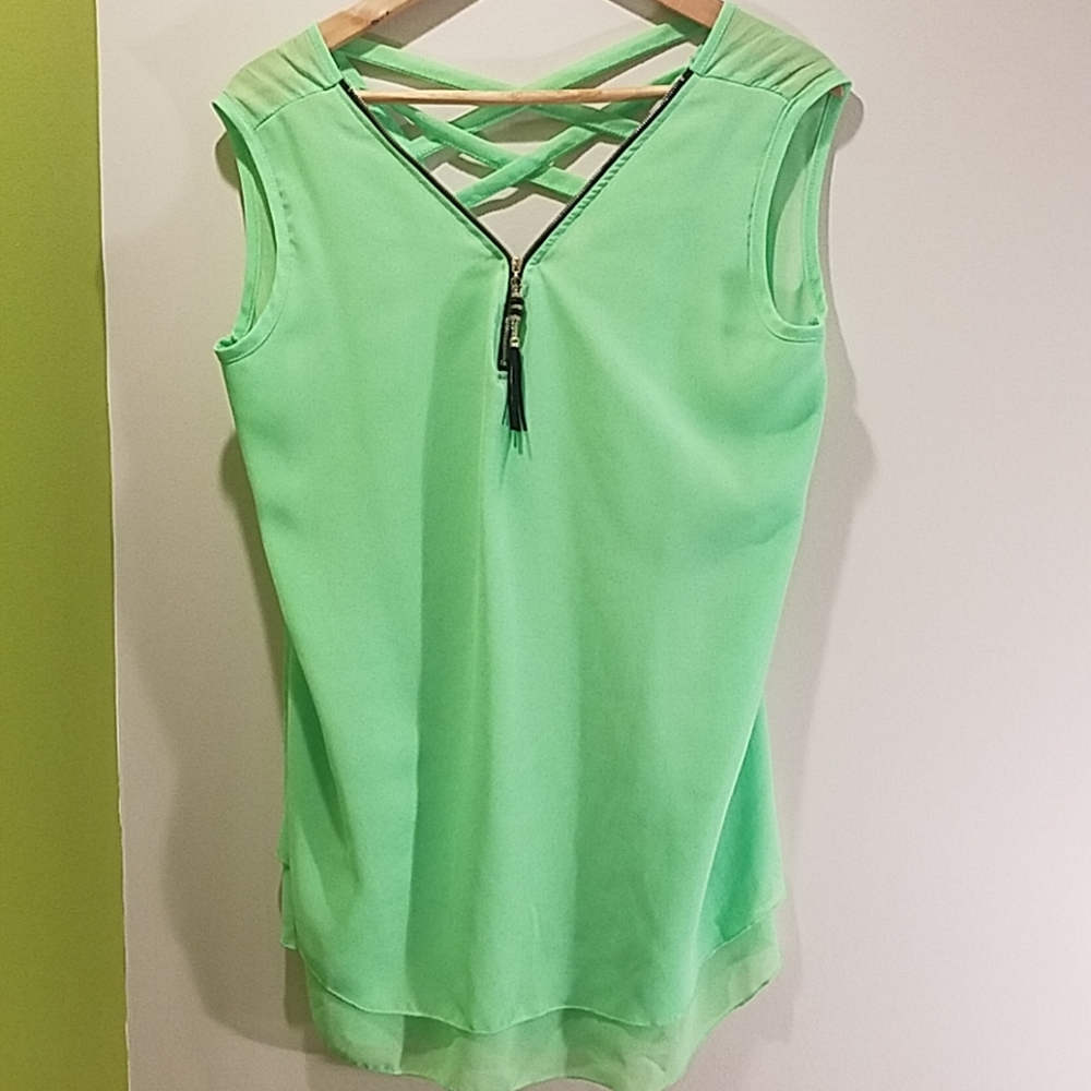 Lime green criss cross shear top